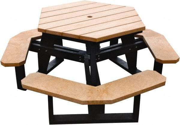 Vestil - 69-1/2" Long x 69-1/2" Wide x 30-1/2" High Stationary Activity/Utility Table without Back Rests - ADA Version - Cedar & Black, Plastic - Exact Tool & Supply