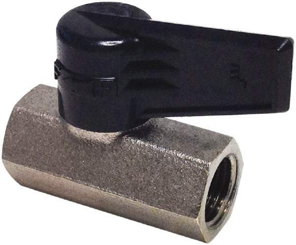 Legris - 3/8" Pipe, Female Port, Nickel Plated Brass Miniature Ball Valve - Inline - One Way Flow, FBSPP x FBSPP Ends, Wedge Handle, 174 WOG - Exact Tool & Supply