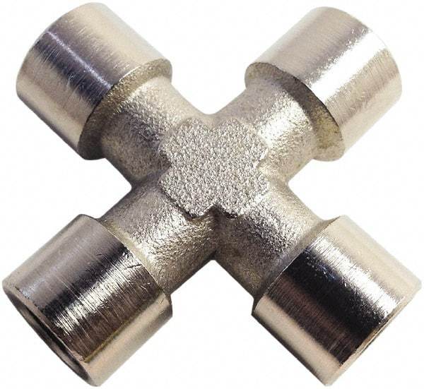Legris - 3/8 Female Thread, Nickel Plated Brass Industrial Pipe Female Cross - FBSPP, 870 psi - Exact Tool & Supply