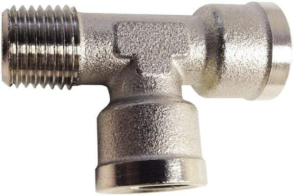 Legris - 1/8 Male Thread x 1/8 Female Thread, Nickel Plated Brass Industrial Pipe Street Tee - MBSPT x FBSPP, 870 psi - Exact Tool & Supply