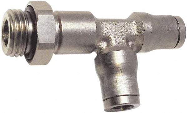 Legris - 8mm Outside Diam, 1/4 BSPP, Nickel Plated Brass Push-to-Connect Tube Male Run Tee - 435 Max psi, Tube to Male BSPP Connection, FKM O-Ring - Exact Tool & Supply