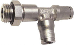Legris - 8mm Outside Diam, 1/4 BSPP, Nickel Plated Brass Push-to-Connect Tube Male Run Tee - 435 Max psi, Tube to Male BSPP Connection, FKM O-Ring - Exact Tool & Supply