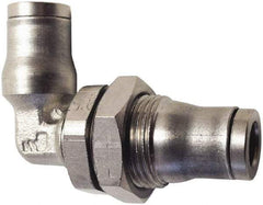 Legris - 5/32" Outside Diam, Nickel Plated Brass Push-to-Connect Tube Bulkhead Union Elbow - 435 Max psi, Tube to Tube Connection, FKM O-Ring - Exact Tool & Supply