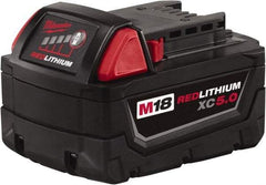 Milwaukee Tool - 18 Volt Lithium-Ion Power Tool Battery - 5 Ahr Capacity, 110 min Charge Time, Series M18 RED - Exact Tool & Supply