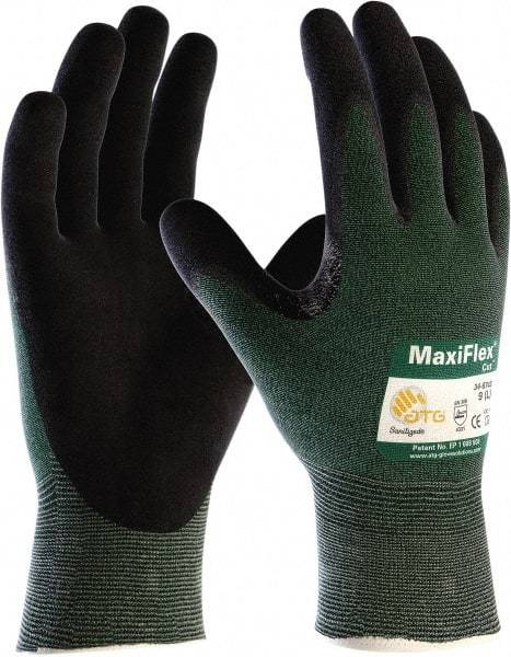 ATG - Size 3XL (12), ANSI Cut Lvl A2, Puncture Lvl 1, Abrasion Lvl 4, Micro-Foam Nitrile Coated Nylon/Spandex Cut & Puncture Resistant Gloves - Palm Coated, Knit Wrist, Green/Black, Paired - Exact Tool & Supply
