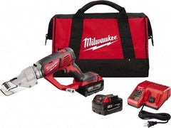 Milwaukee Tool - 3,000 SPM, 18 Volt, Inline Handle, Handheld Cordless Shear - 18 Gauge (Mild Steel) Cutting Capacity - Exact Tool & Supply
