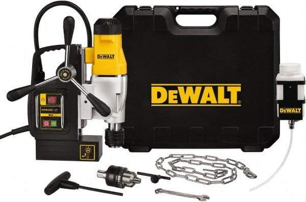 DeWALT - 1/2" Chuck, 4.375" Travel, Portable Magnetic Drill Press - 300 & 450 RPM, 10 Amps, 1100 Watts, 120 Volts, 8' Cord Length - Exact Tool & Supply