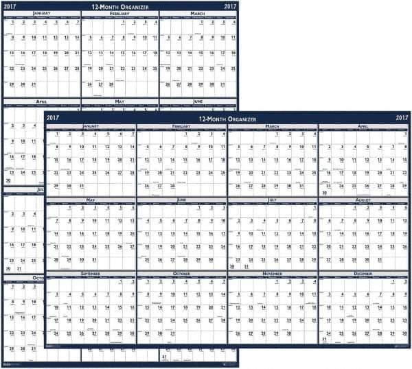 House of Doolittle - 1 Sheet, 66 x 33", Erasable Wall Calendar - Blue & Gray - Exact Tool & Supply