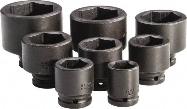 Proto - 8 Piece 3/4" Drive Standard Deep Impact Socket Set - 6 Points, 1-1/16 to 2-3/8", Inch Measurement Standard - Exact Tool & Supply