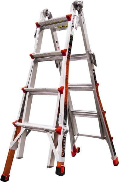Little Giant Ladder - 14 Steps, 15' High, Type IA Rating, Aluminum Multi-Use Ladder - 300 Lb Load Capacity, 23" Base Width - Exact Tool & Supply