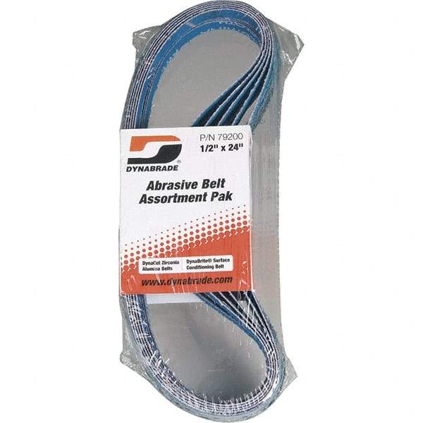 Dynabrade - 1/2" Wide x 24" OAL, 60 & 80 Grit, Zirconia Alumina Abrasive Belt - Zirconia Alumina, Coated & Nonwoven, X Weighted Cloth Backing, Wet/Dry - Exact Tool & Supply
