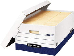 BANKERS BOX - 1 Compartment, 16" Wide x 10-3/8" High x 7-21/64" Deep, Storage Box - Corrugated Cardboard, White/Blue - Exact Tool & Supply