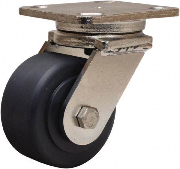 Hamilton - 4" Diam x 2" Wide x 5-5/8" OAH Top Plate Mount Swivel Caster - Nylon, 1,600 Lb Capacity, Stainless Steel Double Shielded Precision Ball Bearing, 4 x 5" Plate - Exact Tool & Supply