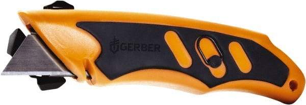 Gerber - Fixed Utility Knife - 1.3" Carbon Steel Blade, Orange & Black Rubber Handle, 1 Blade Included - Exact Tool & Supply