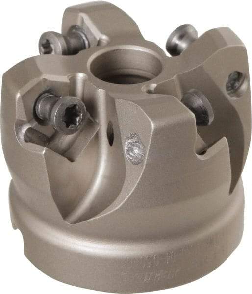 Iscar - 4 Inserts, 1-1/2" Cutter Diam, 0.059" Max Depth of Cut, Indexable High-Feed Face Mill - 1/2" Arbor Hole Diam, 1-1/4" High, FF FWX Toolholder, H600 WXCU 0.. Inserts, Series Helido - Exact Tool & Supply