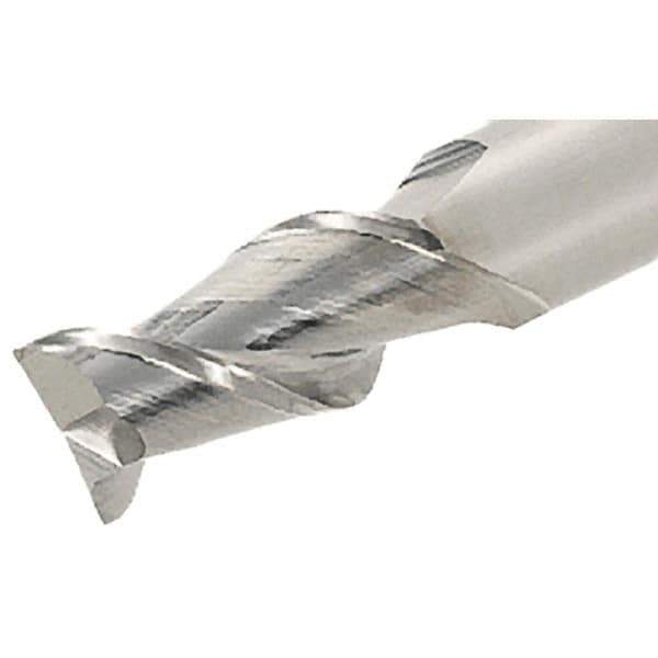 Iscar - 1/4", 1/2" LOC, 1/4" Shank Diam, 2-1/2" OAL, 2 Flute, Solid Carbide Square End Mill - Single End, Uncoated, Spiral Flute, 45° Helix, Right Hand Cut, Right Hand Flute - Exact Tool & Supply