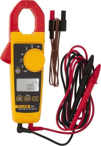 Fluke - 325, CAT IV, CAT III, Digital True RMS Clamp Meter with 1.18" Clamp On Jaws - 600 VAC/VDC, 400 AC/DC Amps, Measures Voltage, Capacitance, Continuity, Frequency, Resistance, Temperature - Exact Tool & Supply