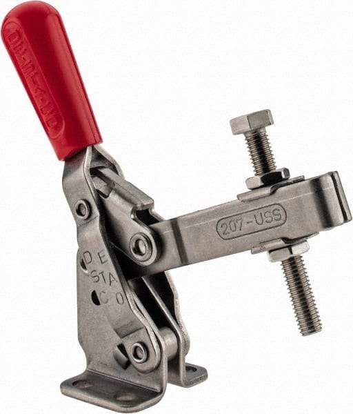 De-Sta-Co - 450 Lb Holding Capacity, Vertical Handle, Manual Hold Down Toggle Clamp - 57° Handle Movement, 99° Bar Opening, U-Bar, Flanged Base, Stainless Steel - Exact Tool & Supply
