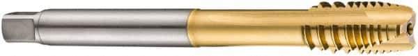 DORMER - M16x2.00 Metric Coarse, 3 Flute, TiN Finish, Cobalt Spiral Point Tap - Plug Chamfer, Right Hand Thread, 110mm OAL, 25mm Thread Length, 12mm Shank Diam, 6H Class of Fit, Series E423 - Exact Tool & Supply