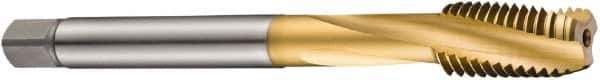 DORMER - M16x2.00 Metric Coarse 3 Flute 6H Bottoming Spiral Flute Tap - Cobalt, TiN Finish, 110mm OAL, Right Hand Flute, Right Hand Thread, Series E263 - Exact Tool & Supply