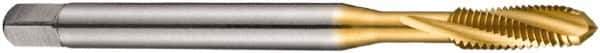 DORMER - M6x1.00 Metric Coarse 3 Flute 6H Bottoming Spiral Flute Tap - Cobalt, TiN Finish, 80mm OAL, Right Hand Flute, Right Hand Thread, Series E212 - Exact Tool & Supply