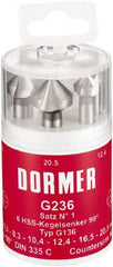 DORMER - 6 Piece, 1/4 to 0.8071" Head Diam, 90° Included Angle, Single End Countersink Set - Exact Tool & Supply