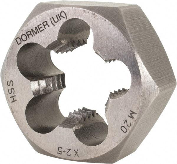 DORMER - M20x2.50 Metric Coarse Thread, Right Hand Thread, Hex Rethreading Die - High Speed Steel, 11/16" Thick, Series F302 - Exact Tool & Supply