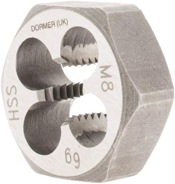 DORMER - M8x1.25 Metric Coarse Thread, Right Hand Thread, Hex Rethreading Die - High Speed Steel, Series F202 - Exact Tool & Supply