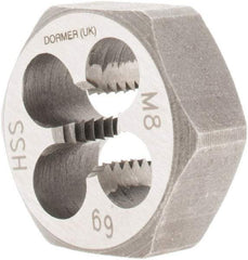 DORMER - M8x1.25 Metric Coarse Thread, Right Hand Thread, Hex Rethreading Die - High Speed Steel, Series F202 - Exact Tool & Supply