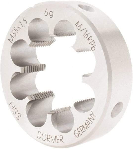 DORMER - M35x1.50 Metric Fine Thread, High Speed Steel Round Die - 18mm Thick, Right Hand Thread, Series F110 - Exact Tool & Supply