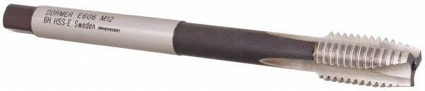 DORMER - M12x1.75 Metric Coarse 3 Flute Bright Finish Cobalt Spiral Point Extension Tap - Plug Chamfer, 119mm OAL, 6H Class of Fit, Series E606 - Exact Tool & Supply
