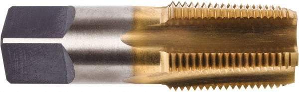 Union Butterfield - 3/4-14 NPT Thread, 5 Flute Standard Pipe Tap - 3-1/4" OAL, 1-3/8" Thread Length, 29/32" Shank Diam, TiN Finish, High Speed Steel - Exact Tool & Supply