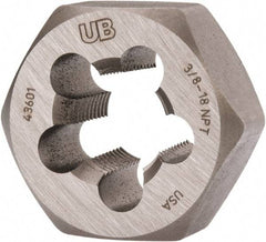 Union Butterfield - 3/8-18 NPT, 1-1/16" Hex, Right Hand, Hex Rethreading Die - 5/8" Thick, Adjustable, Chromium Steel, Series 2025 - Exact Tool & Supply