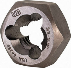 Union Butterfield - 3/8-16 UNC Thread, 25/32" Hex, Right Hand Thread, Hex Rethreading Die - Chromium Steel, 3/8" Thick, Series 2025 - Exact Tool & Supply
