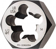Union Butterfield - 1/2-14 NPT, 1-5/8" Hex, Right Hand, Hex Rethreading Die - 3/4" Thick, Adjustable, Chromium Steel, Series 2025 - Exact Tool & Supply