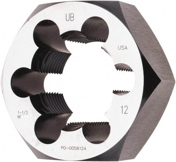 Union Butterfield - 1-1/2 - 12 UNF Thread, 2-9/16" Hex, Right Hand Thread, Hex Rethreading Die - Chromium Steel, 1" Thick, Series 2025 - Exact Tool & Supply