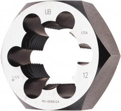Union Butterfield - 1-1/2 - 12 UNF Thread, 2-9/16" Hex, Right Hand Thread, Hex Rethreading Die - Chromium Steel, 1" Thick, Series 2025 - Exact Tool & Supply
