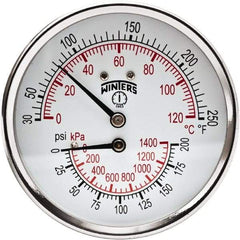 Winters - 3" Dial, 1/2 Thread, 0-200 Scale Range, Pressure Gauge - Center Back Connection Mount, Accurate to 0.03% of Scale - Exact Tool & Supply