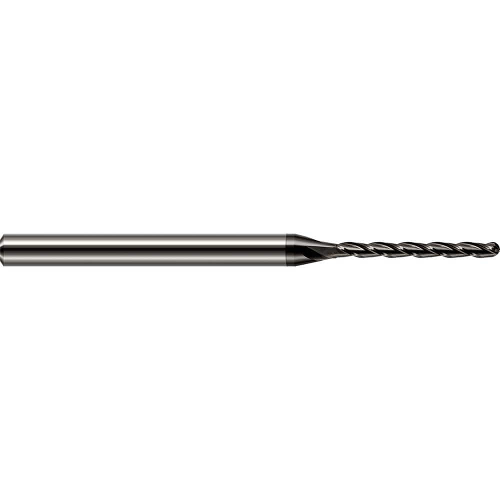 Ball End Mill: 0.093″ Dia, 1.4″ LOC, 3 Flute, Solid Carbide 3″ OAL, 1/8″ Shank Dia, 30 ° Helix, Amorphous Diamond Coated, Single End