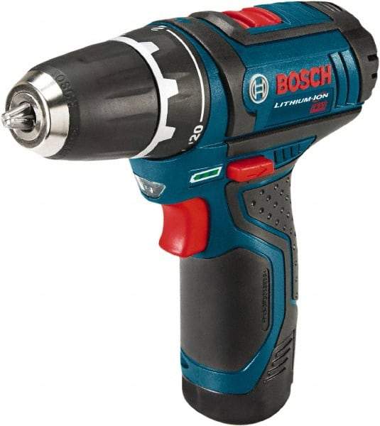 Bosch - 12 Volt 3/8" Chuck Pistol Grip Handle Cordless Drill - 0-350 & 0-1300 RPM, Reversible, 2 Lithium-Ion Batteries Included - Exact Tool & Supply