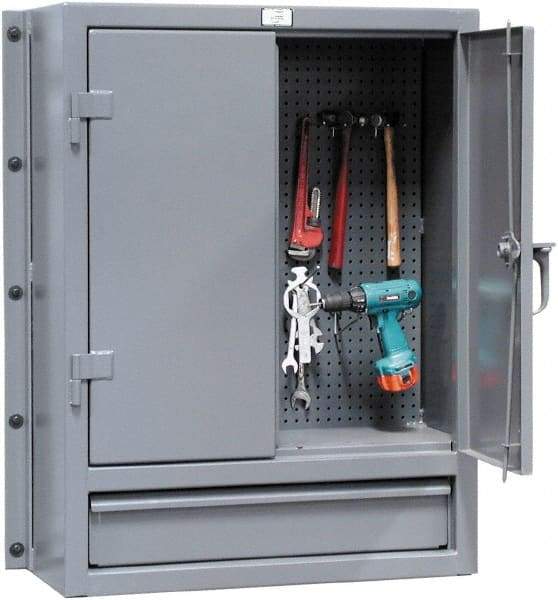 Strong Hold - Wall Storage Cabinet - Steel, 36" Wide x 14" Deep x 48" High, Dark Gray - Exact Tool & Supply