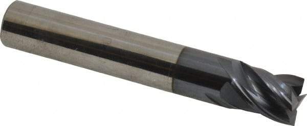 Accupro - 7/16", 9/16" LOC, 7/16" Shank Diam, 2-1/2" OAL, 4 Flute, Solid Carbide Square End Mill - Single End, AlTiN Finish, Spiral Flute, Variable° Helix, Centercutting, Right Hand Cut, Right Hand Flute - Exact Tool & Supply