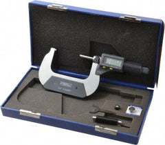 Fowler - 2 to 3 Inch Range, 0.0001 Inch Resolution, Standard Throat, IP54 Electronic Outside Micrometer - 0.0002 Inch Accuracy, Friction Thimble, 357 Battery, Data Output, Includes Case and Wrench - Exact Tool & Supply