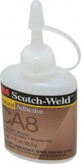 3M - 1 oz Bottle Clear Instant Adhesive - Series CA-8, 5 to 40 sec Fixture Time, 24 hr Full Cure Time, Bonds to Cardboard, Cork Board, Fabric, Fiberglass, Foam, Metal, Paper, Plastic, Rubber & Vinyl - Exact Tool & Supply