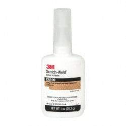3M - 1 oz Bottle Clear Instant Adhesive - Series CA100, 20 to 70 sec Fixture Time, 24 hr Full Cure Time, Bonds to Cardboard, Cork Board, Fabric, Fiberglass, Foam, Metal, Plastic, Rubber & Vinyl - Exact Tool & Supply