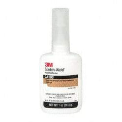 3M - 1 oz Bottle Clear Instant Adhesive - Series CA100, 20 to 70 sec Fixture Time, 24 hr Full Cure Time, Bonds to Cardboard, Cork Board, Fabric, Fiberglass, Foam, Metal, Plastic, Rubber & Vinyl - Exact Tool & Supply