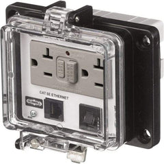 Hubbell Wiring Device-Kellems - 1 Port, 3 Power Receptacle, Ethernet, Clear Data Port Receptacle - 4.79 Inch Long x 1.61 Inch Deep x 5.08 Inch Wide, Aluminum, Surface Mount, Gray - Exact Tool & Supply