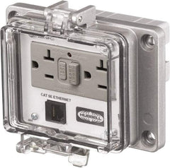 Hubbell Wiring Device-Kellems - 1 Port, 3 Power Receptacle, Ethernet, Clear Data Port Receptacle - 4.79 Inch Long x 1.61 Inch Deep x 5.08 Inch Wide, Aluminum, Surface Mount, Gray - Exact Tool & Supply