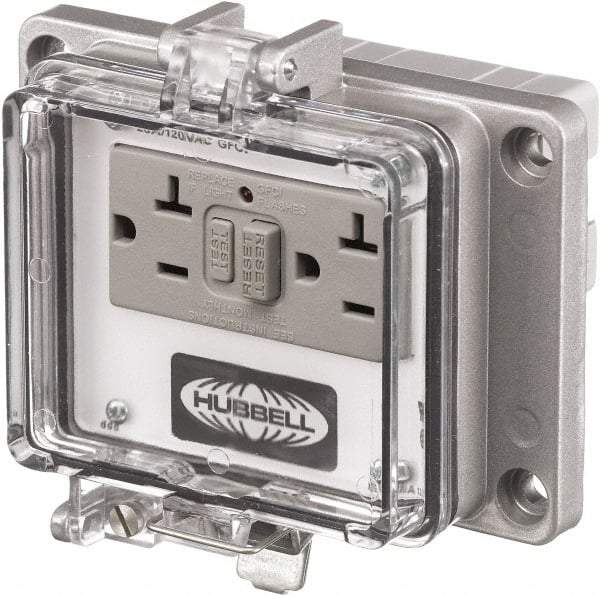Hubbell Wiring Device-Kellems - 5-15R, 5-20R NEMA, 125 VAC, 20 Amp, GFCI Receptacle - Cast Aluminum, Panel Mount, Includes In Cabinet Receptacle - Exact Tool & Supply