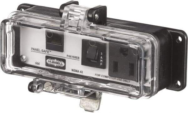 Hubbell Wiring Device-Kellems - 1 Port, 1 Power Receptacle, Ethernet, Clear Data Port Receptacle - 3.2 Inch Long x 1.6 Inch Deep x 5.51 Inch Wide, Aluminum, Surface Mount, Gray - Exact Tool & Supply